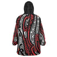 New Zealand Maori Taniko Wearable Blanket Hoodie Red Kowhaiwhai Puhoro