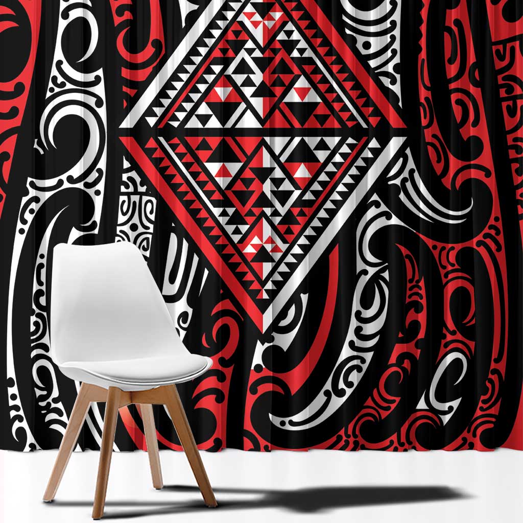 New Zealand Maori Taniko Window Curtain Red Kowhaiwhai Puhoro