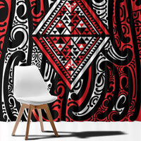 New Zealand Maori Taniko Window Curtain Red Kowhaiwhai Puhoro