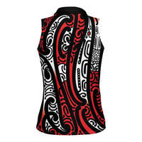 New Zealand Maori Taniko Women Sleeveless Polo Shirt Red Kowhaiwhai Puhoro