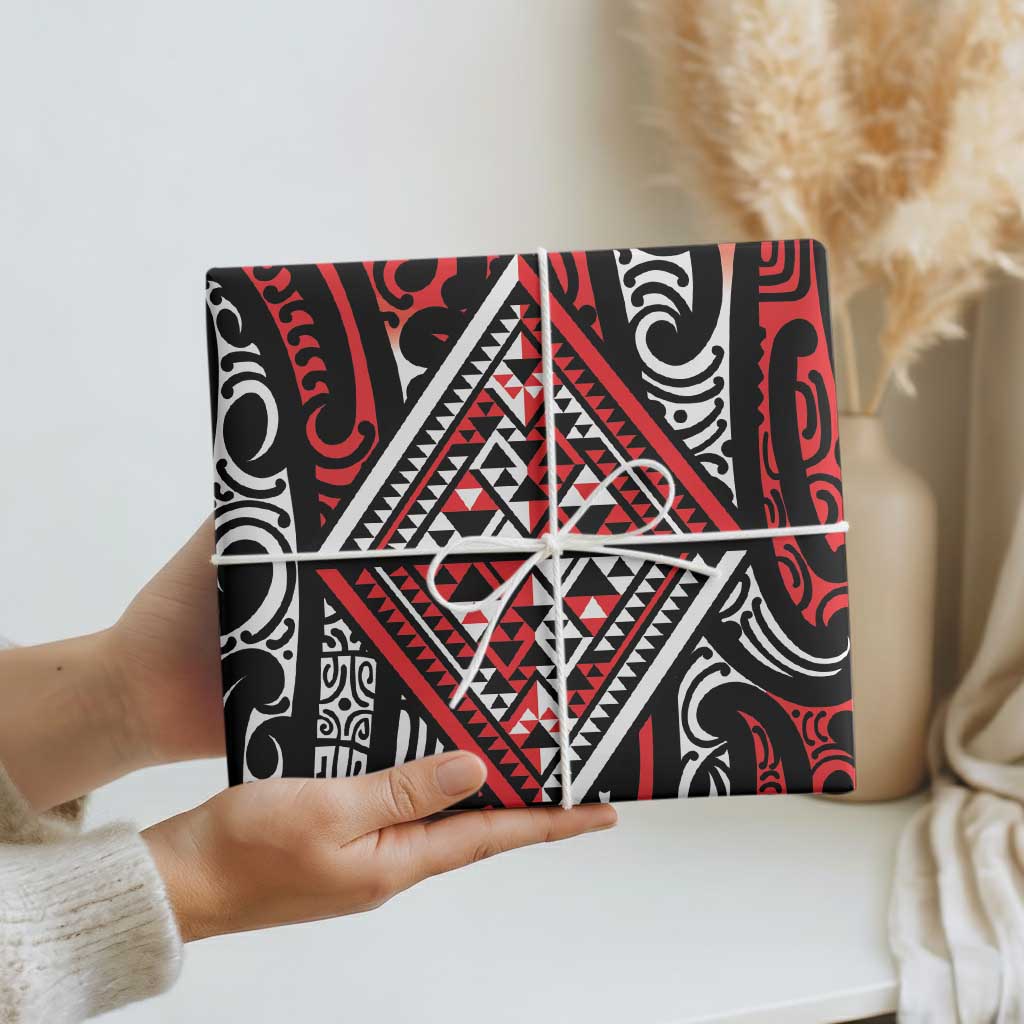 New Zealand Maori Taniko Wrapping Paper Red Kowhaiwhai Puhoro - Polynesian Pride