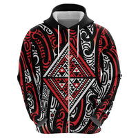 New Zealand Maori Taniko Zip Hoodie Red Kowhaiwhai Puhoro