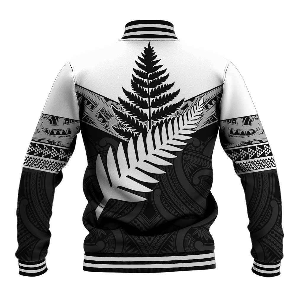 New Zealand Silver Fern Baseball Jacket Maori Koru Mixed Taniko Pattern