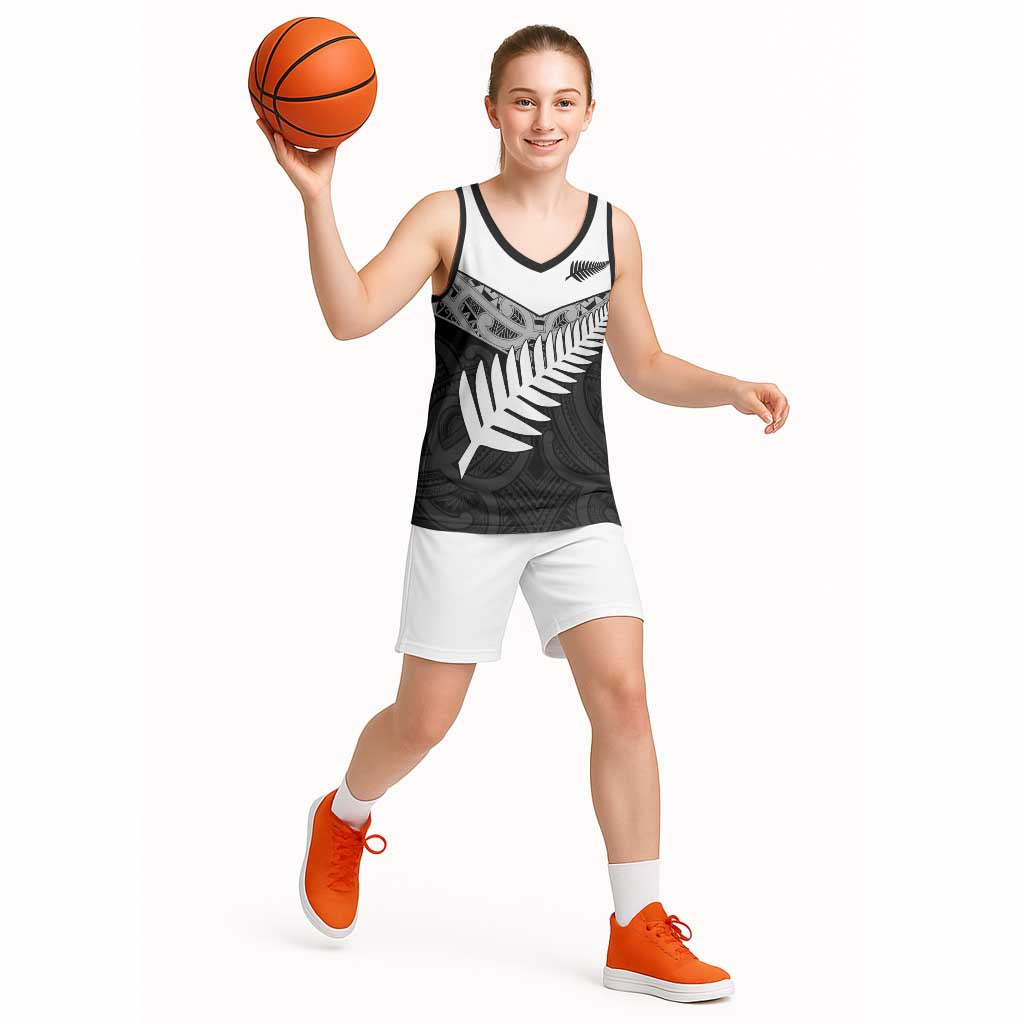 New Zealand Silver Fern Basketball Jersey Maori Koru Mixed Taniko Pattern - Polynesian Pride