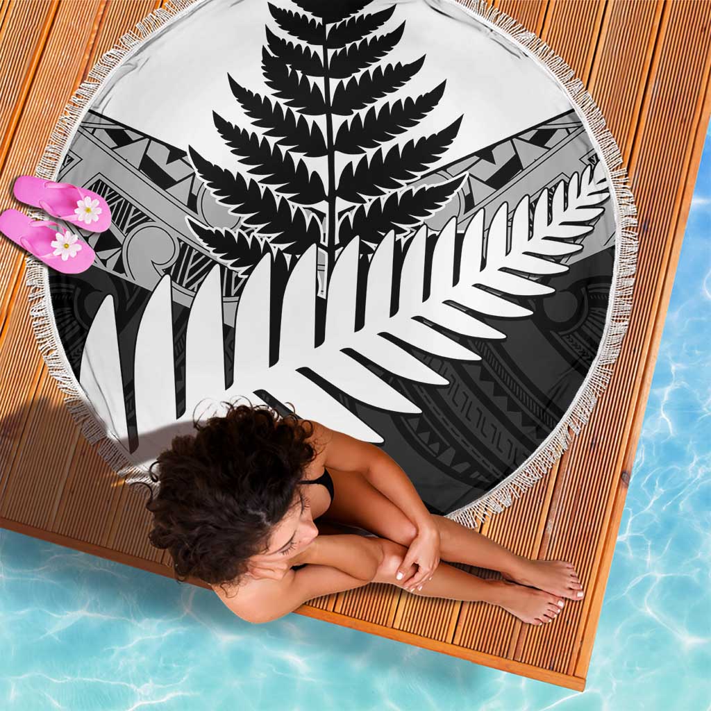 New Zealand Silver Fern Beach Blanket Maori Koru Mixed Taniko Pattern