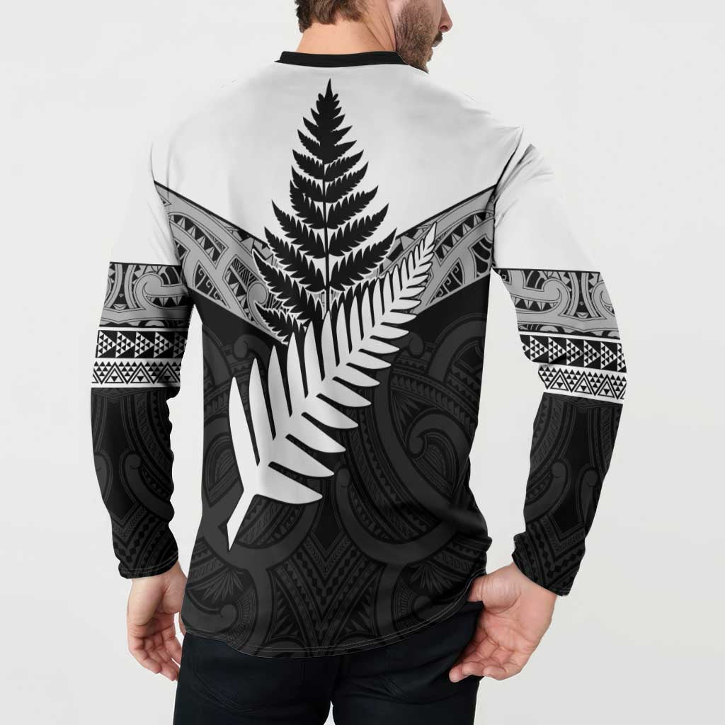 New Zealand Silver Fern Button Sweatshirt Maori Koru Mixed Taniko Pattern
