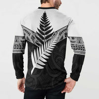 New Zealand Silver Fern Button Sweatshirt Maori Koru Mixed Taniko Pattern