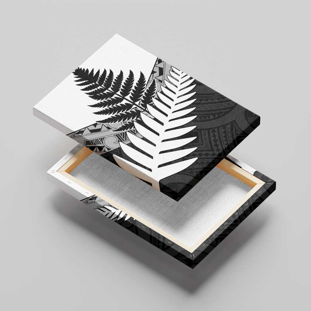 New Zealand Silver Fern Canvas Wall Art Maori Koru Mixed Taniko Pattern