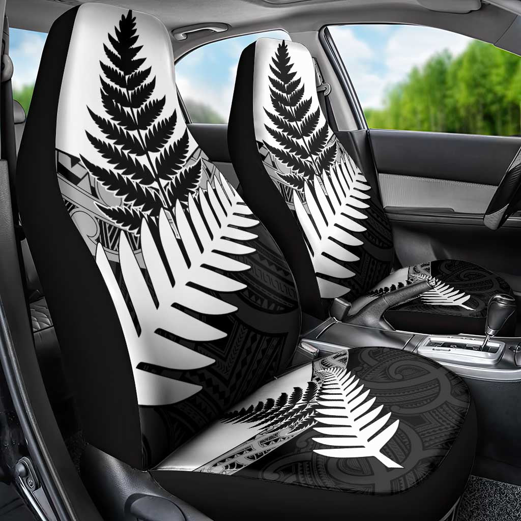 New Zealand Silver Fern Car Seat Cover Maori Koru Mixed Taniko Pattern