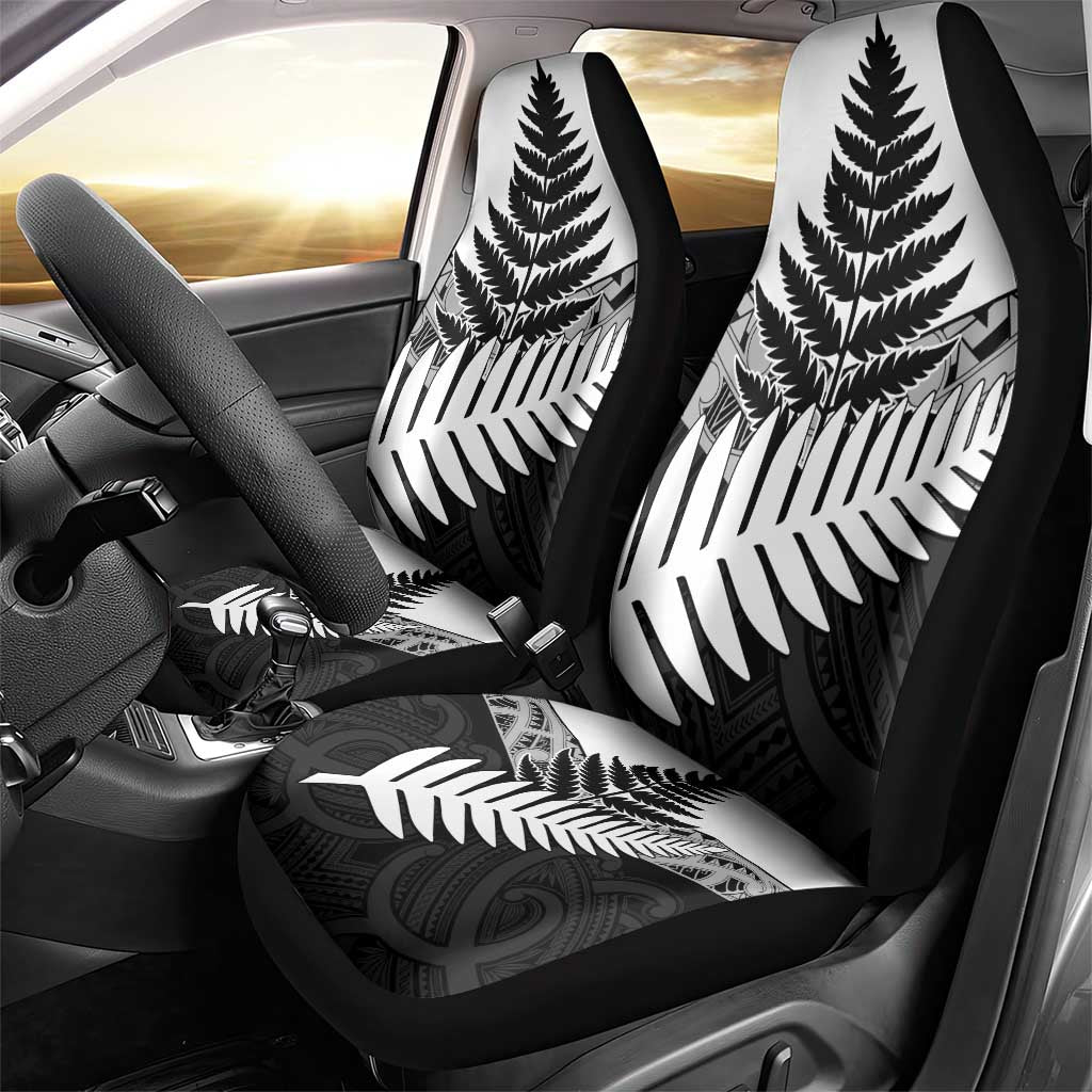 New Zealand Silver Fern Car Seat Cover Maori Koru Mixed Taniko Pattern