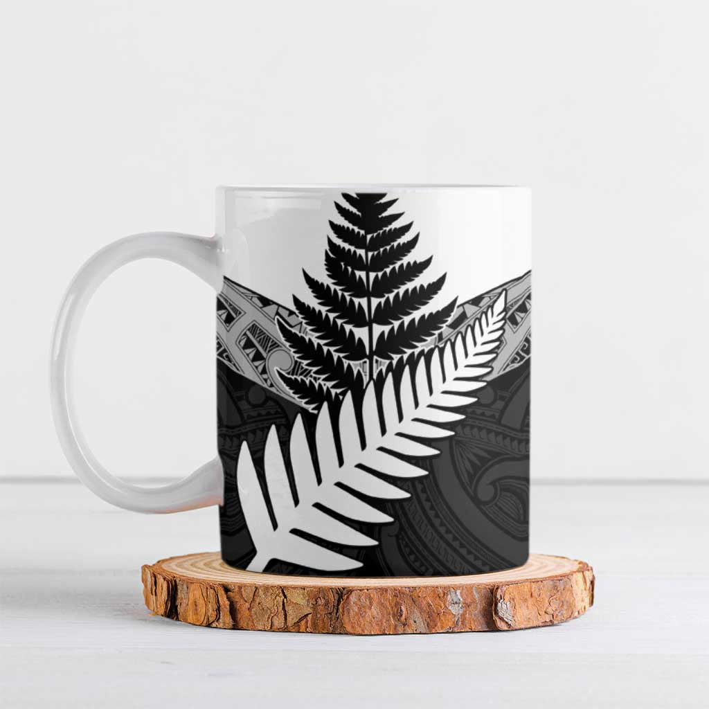 New Zealand Silver Fern Ceramic Mug Maori Koru Mixed Taniko Pattern - Polynesian Pride