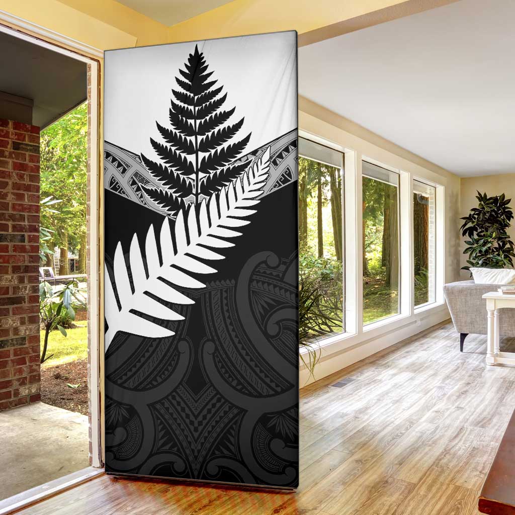 New Zealand Silver Fern Door Cover Maori Koru Mixed Taniko Pattern - Polynesian Pride
