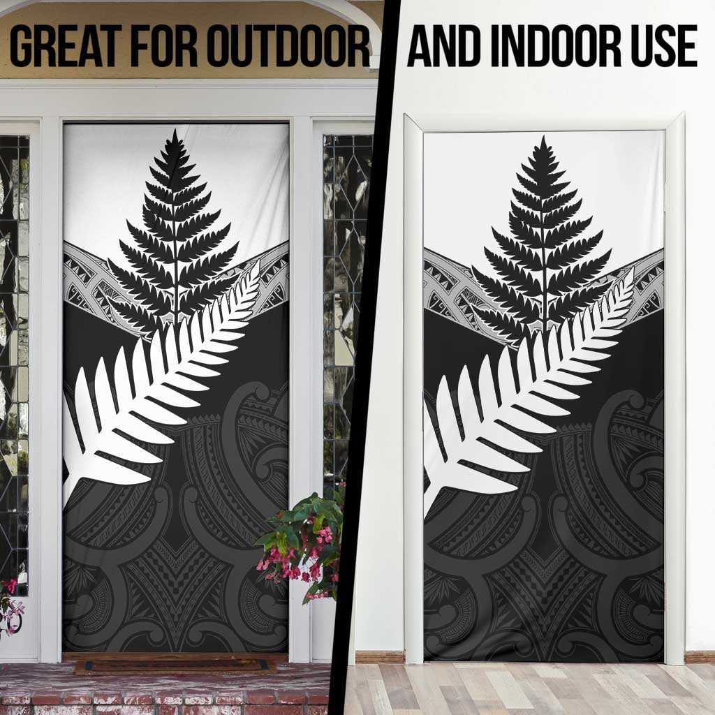 New Zealand Silver Fern Door Cover Maori Koru Mixed Taniko Pattern - Polynesian Pride