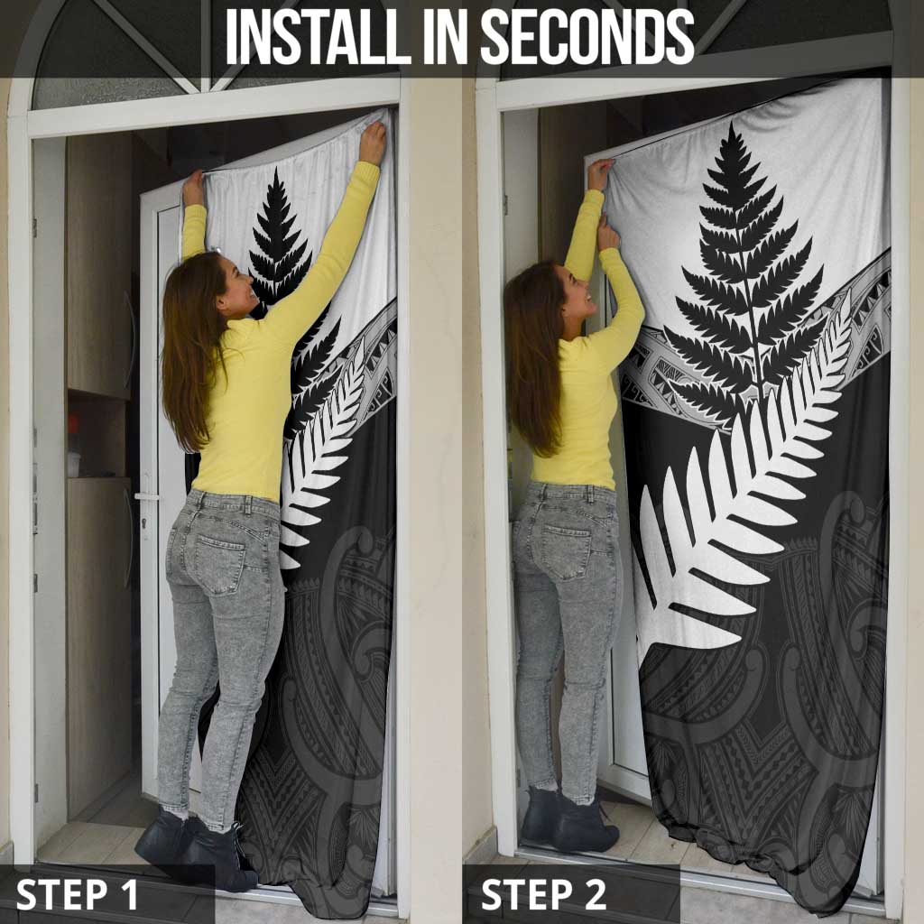 New Zealand Silver Fern Door Cover Maori Koru Mixed Taniko Pattern - Polynesian Pride