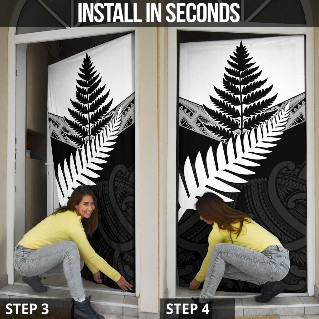 New Zealand Silver Fern Door Cover Maori Koru Mixed Taniko Pattern - Polynesian Pride