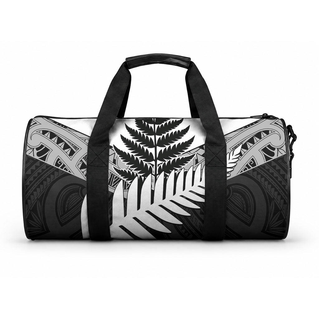 New Zealand Silver Fern Duffle Bag Maori Koru Mixed Taniko Pattern LT9 One size White - Polynesian Pride