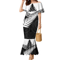 New Zealand Silver Fern Family Matching Mermaid Dress and Hawaiian Shirt Maori Koru Mixed Taniko Pattern