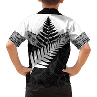 New Zealand Silver Fern Family Matching Off The Shoulder Long Sleeve Dress and Hawaiian Shirt Maori Koru Mixed Taniko Pattern