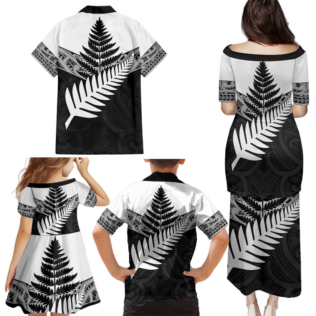 New Zealand Silver Fern Family Matching Puletasi and Hawaiian Shirt Maori Koru Mixed Taniko Pattern