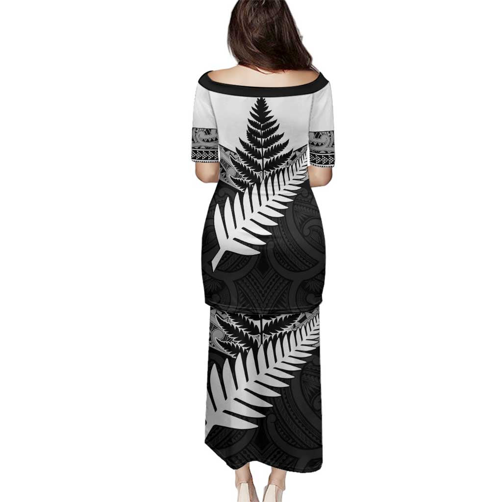 New Zealand Silver Fern Family Matching Puletasi and Hawaiian Shirt Maori Koru Mixed Taniko Pattern