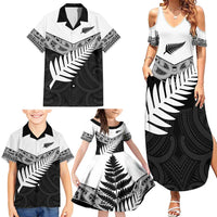 New Zealand Silver Fern Family Matching Summer Maxi Dress and Hawaiian Shirt Maori Koru Mixed Taniko Pattern
