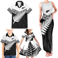 New Zealand Silver Fern Family Matching Tank Maxi Dress and Hawaiian Shirt Maori Koru Mixed Taniko Pattern