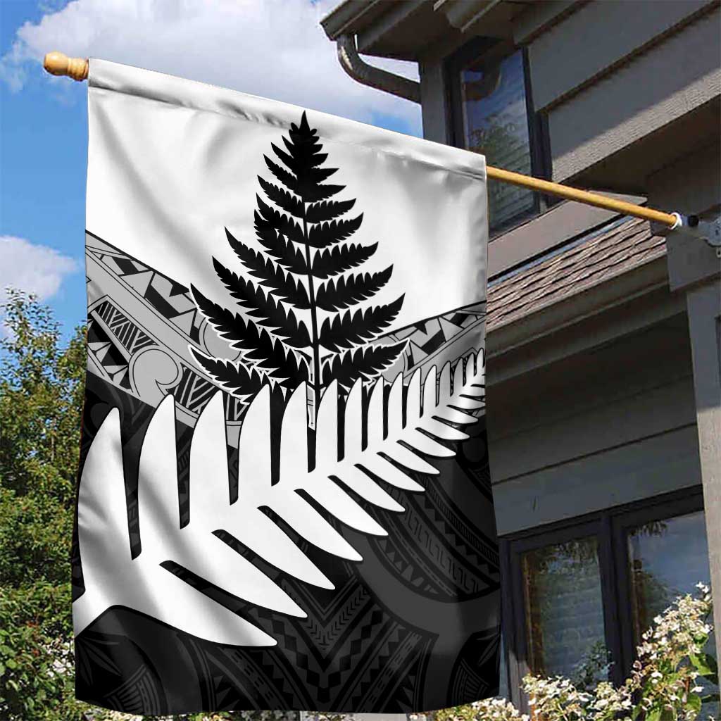 New Zealand Silver Fern Garden Flag Maori Koru Mixed Taniko Pattern