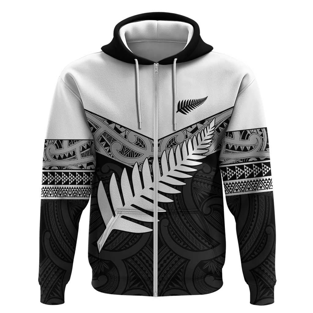 New Zealand Silver Fern Hoodie Maori Koru Mixed Taniko Pattern