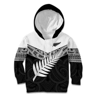 New Zealand Silver Fern Kid Hoodie Maori Koru Mixed Taniko Pattern