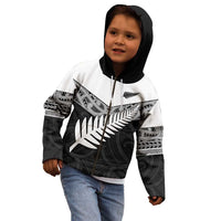 New Zealand Silver Fern Kid Hoodie Maori Koru Mixed Taniko Pattern