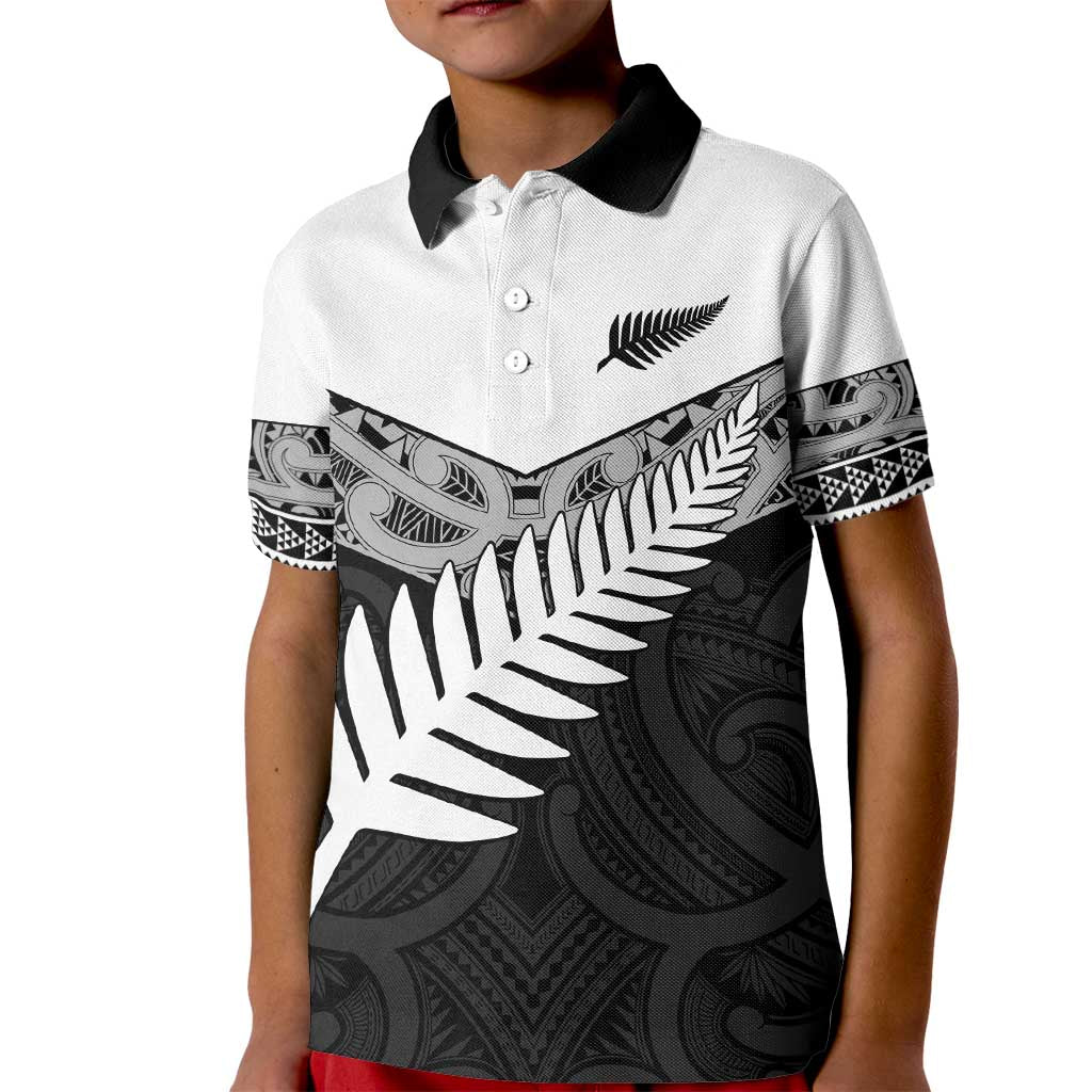 New Zealand Silver Fern Kid Polo Shirt Maori Koru Mixed Taniko Pattern