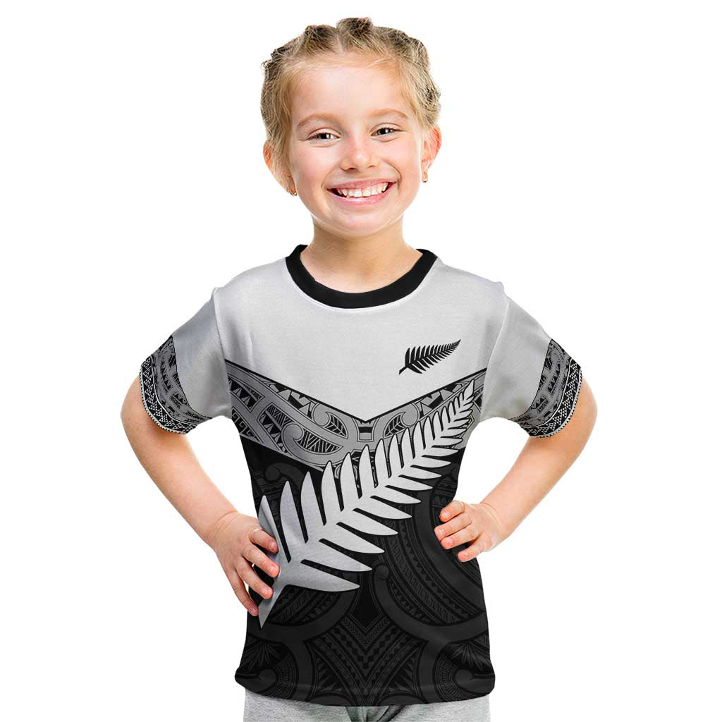 New Zealand Silver Fern Kid T Shirt Maori Koru Mixed Taniko Pattern