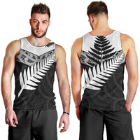 New Zealand Silver Fern Men Tank Top Maori Koru Mixed Taniko Pattern