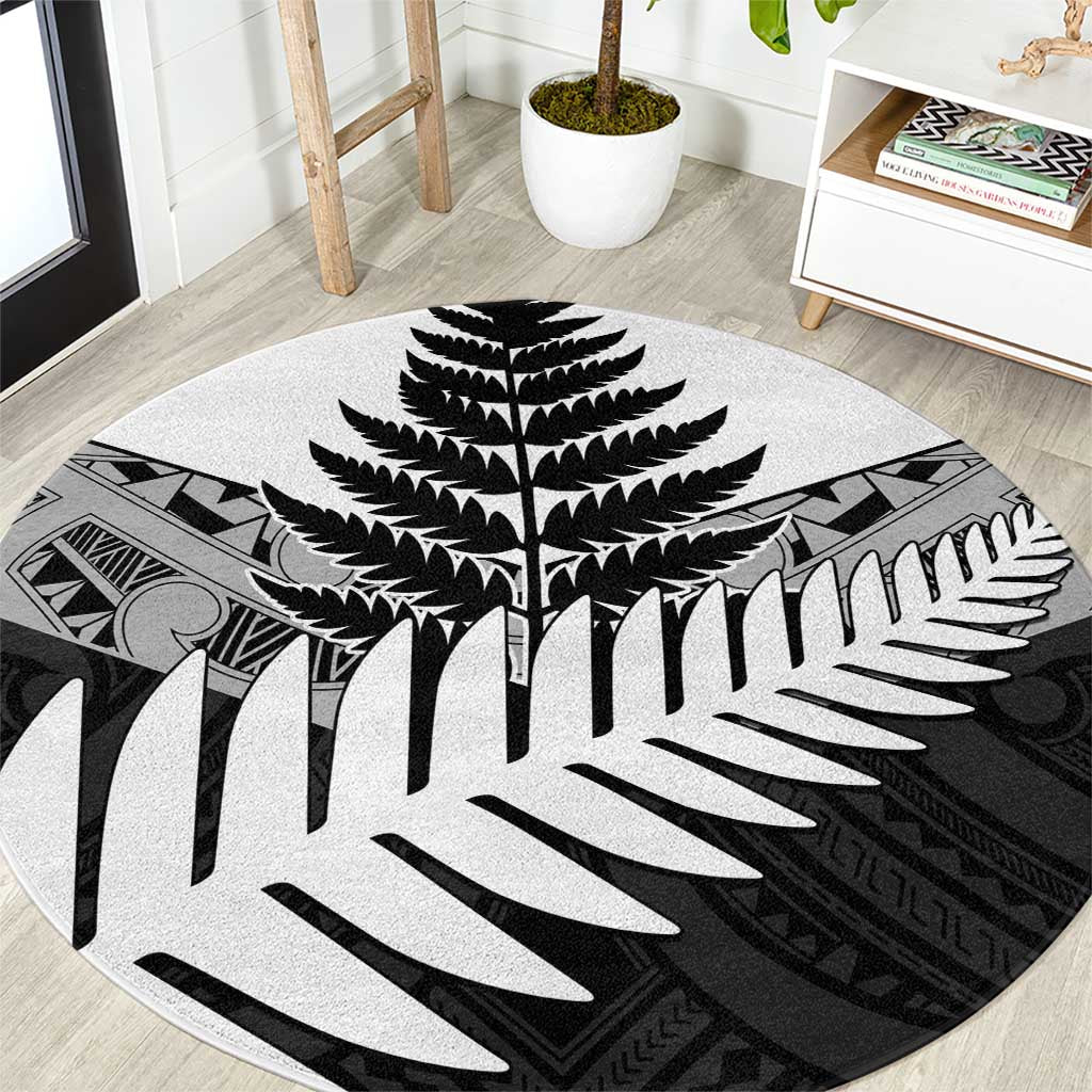 New Zealand Silver Fern Round Carpet Maori Koru Mixed Taniko Pattern