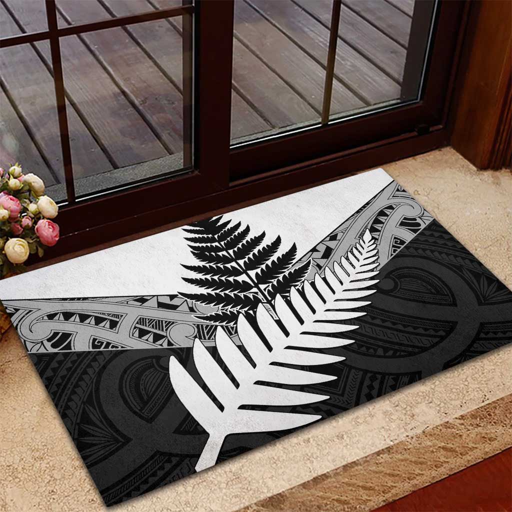 New Zealand Silver Fern Rubber Doormat Maori Koru Mixed Taniko Pattern