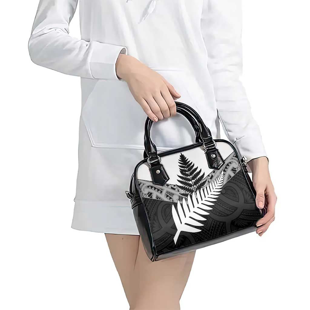 New Zealand Silver Fern Shoulder Handbag Maori Koru Mixed Taniko Pattern