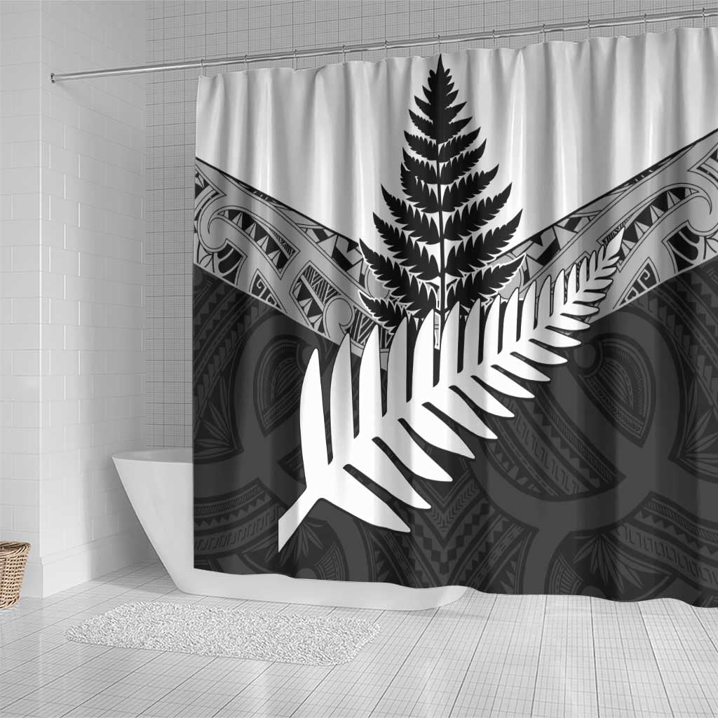 New Zealand Silver Fern Shower Curtain Maori Koru Mixed Taniko Pattern