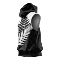 New Zealand Silver Fern Sleeveless Hoodie Maori Koru Mixed Taniko Pattern - Polynesian Pride