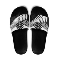 New Zealand Silver Fern Slide Sandals Maori Koru Mixed Taniko Pattern - Polynesian Pride
