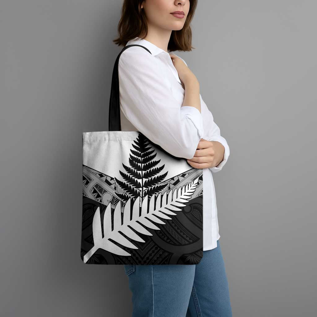 New Zealand Silver Fern Tote Bag Maori Koru Mixed Taniko Pattern - Polynesian Pride