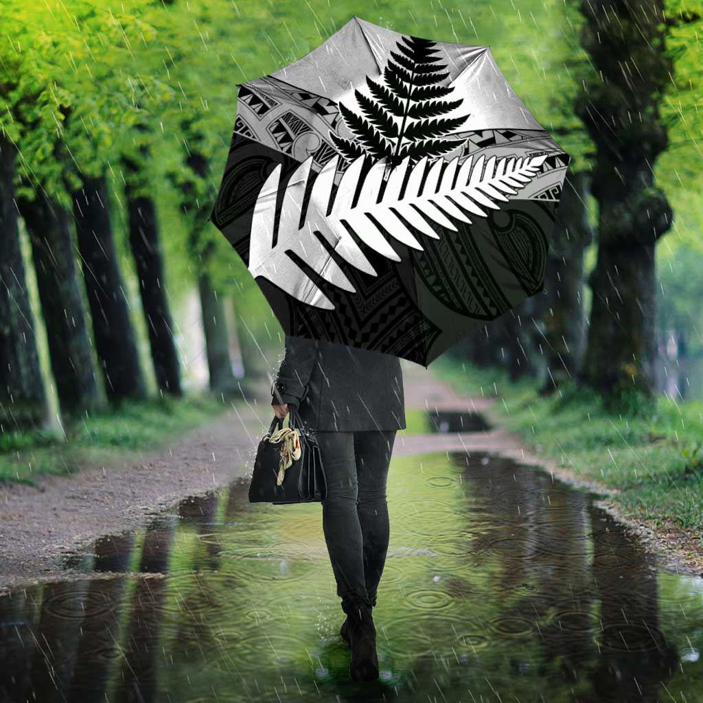 New Zealand Silver Fern Umbrella Maori Koru Mixed Taniko Pattern - Polynesian Pride