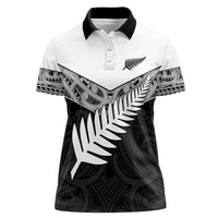 New Zealand Silver Fern Women Polo Shirt Maori Koru Mixed Taniko Pattern