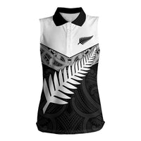 New Zealand Silver Fern Women Sleeveless Polo Shirt Maori Koru Mixed Taniko Pattern