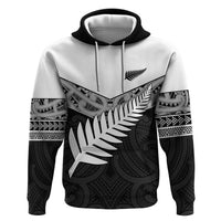 New Zealand Silver Fern Zip Hoodie Maori Koru Mixed Taniko Pattern