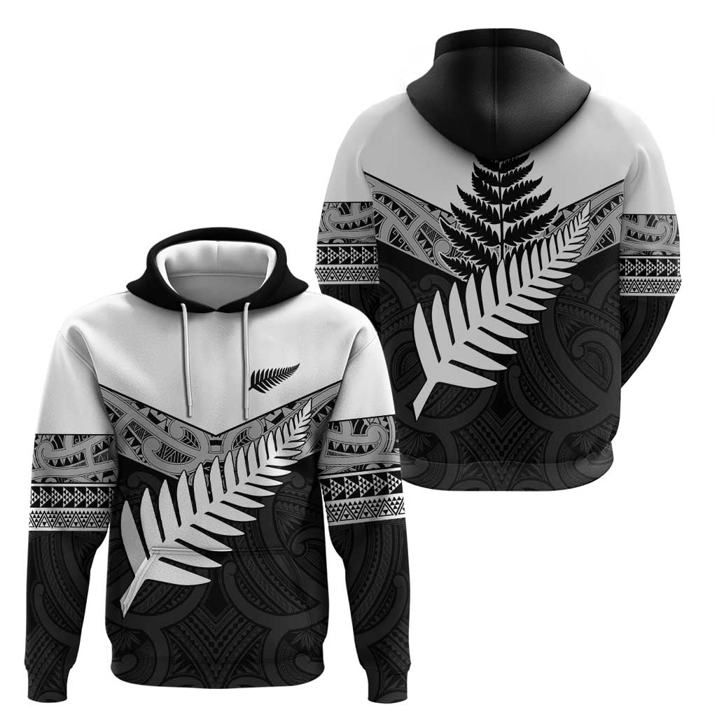 New Zealand Silver Fern Zip Hoodie Maori Koru Mixed Taniko Pattern