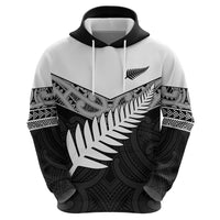 New Zealand Silver Fern Zip Hoodie Maori Koru Mixed Taniko Pattern