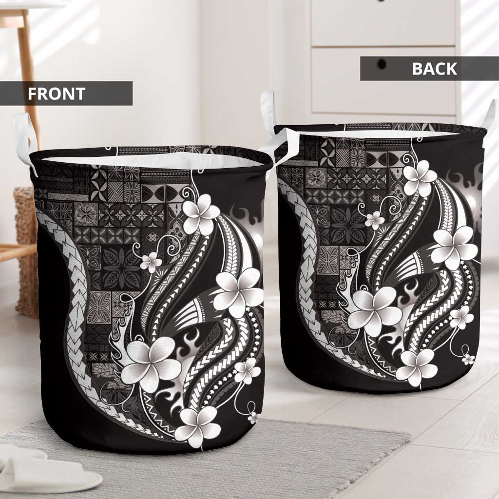 Samoa Siapo Tribal Pattern Laundry Basket Black Polynesian Plumeria Tapa Motif LT9 - Polynesian Pride