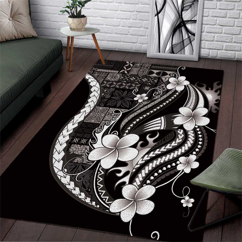 Samoa Siapo Tribal Pattern Area Rug Black Polynesian Plumeria Tapa Motif LT9 Black - Polynesian Pride