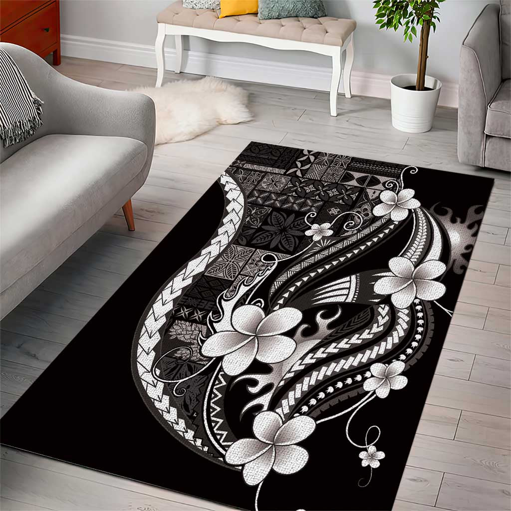 Samoa Siapo Tribal Pattern Area Rug Black Polynesian Plumeria Tapa Motif LT9 - Polynesian Pride
