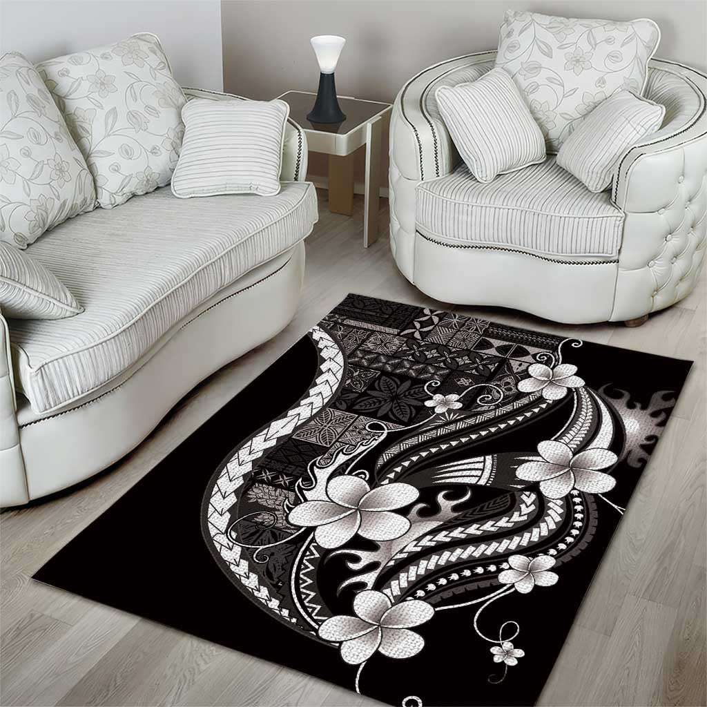 Samoa Siapo Tribal Pattern Area Rug Black Polynesian Plumeria Tapa Motif LT9 - Polynesian Pride